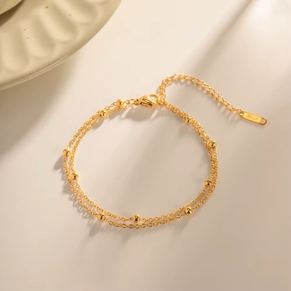 18K Gold Plated Double Layer Bead Chain Bracelet - Picture 5 of 8